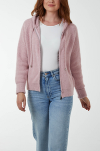 FLUFFY KNIT ZIP UP HOODIE